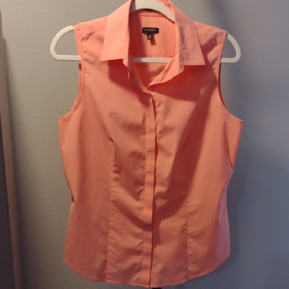 Talbot's Peach Sleeveless Button Down Women 10 Wrinkle Resistant Hidden Placket